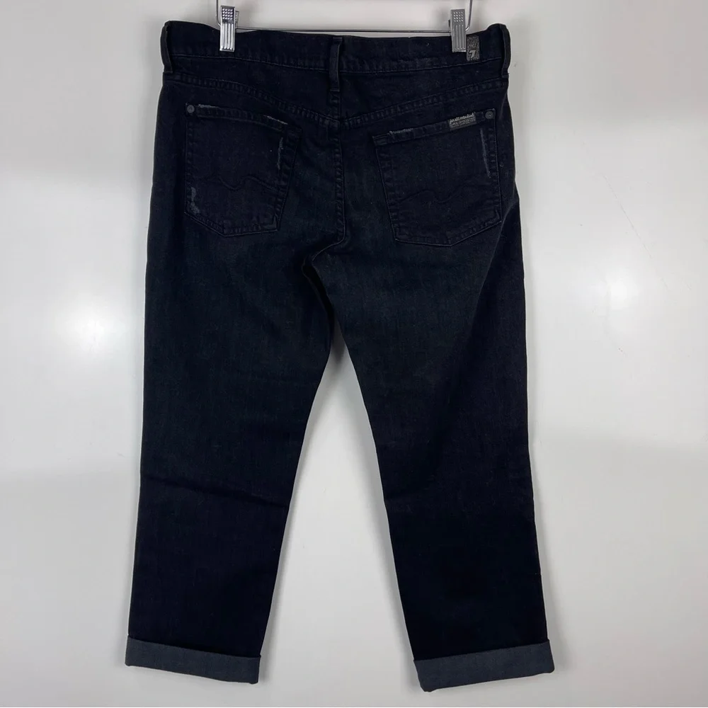 7 For All Mankind Rickie Distressed Cuffed Boyfriend Jeans Black Women's Size 28